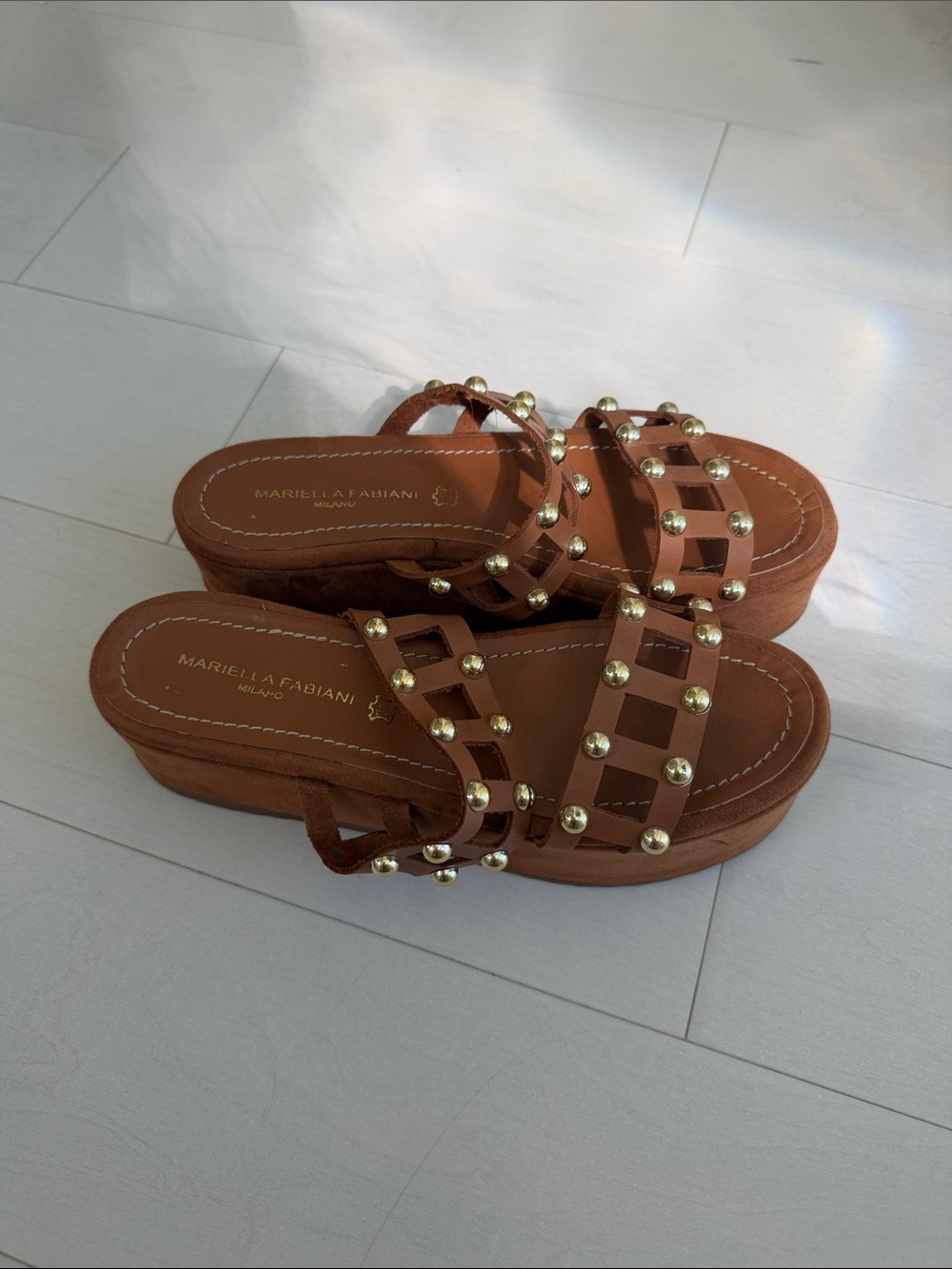 Italian Designer Brown Studded Platform Slide Sandals